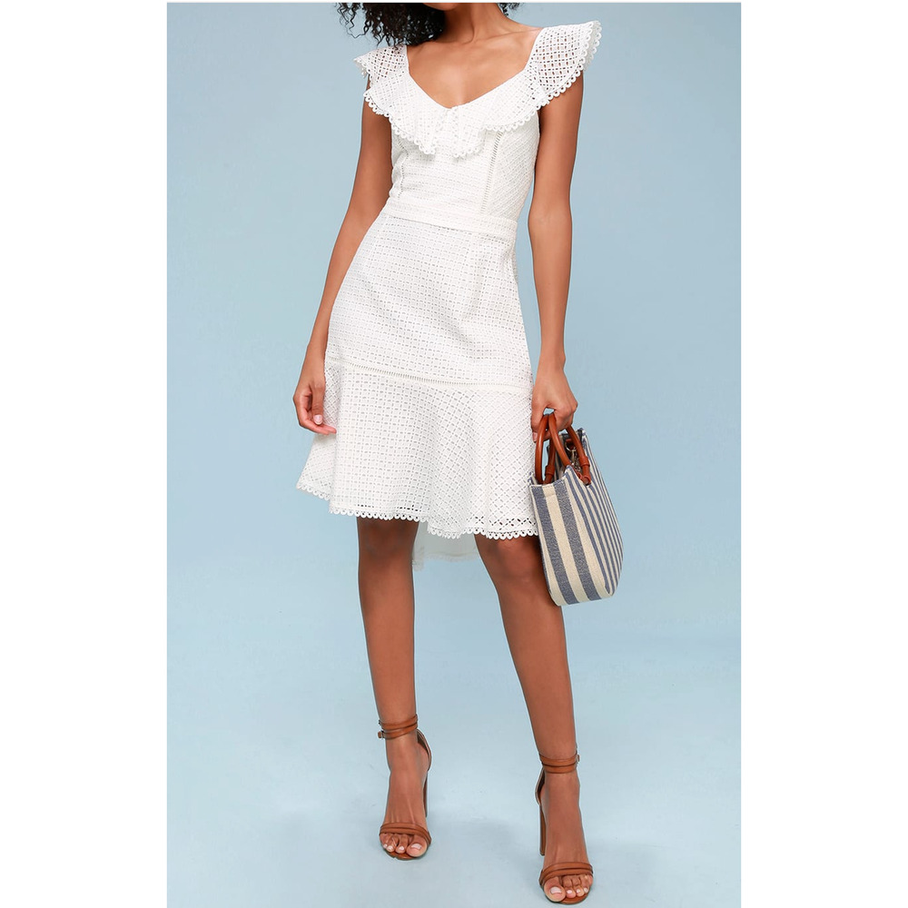 NWT~ Adeline Rae Parker White Eyelet Trumpet Midi Dress ~ S